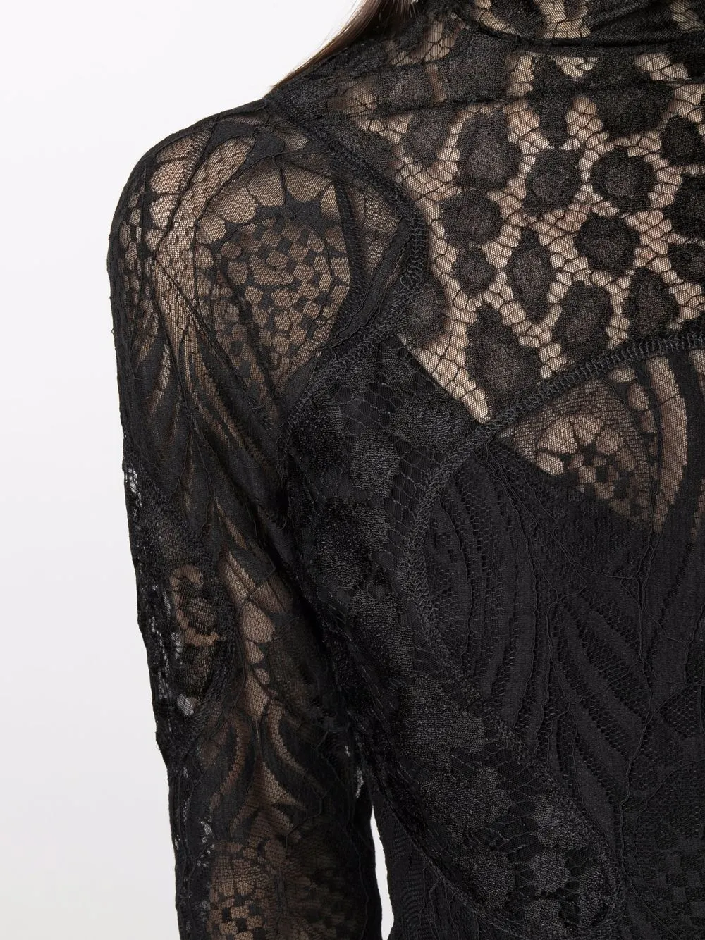 Shop Tom Ford Sheer Lace High-neck Top In Black