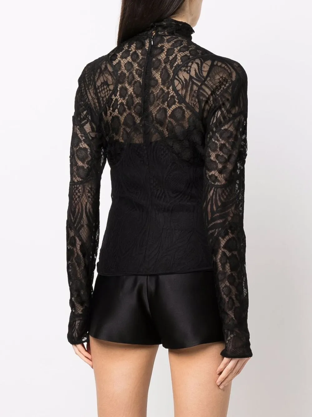 Shop Tom Ford Sheer Lace High-neck Top In Black