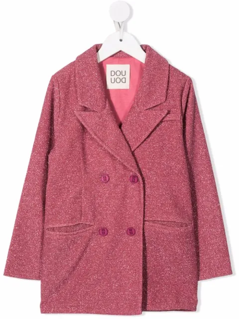Douuod Kids peak-lapels metallic-threading double-breasted coat