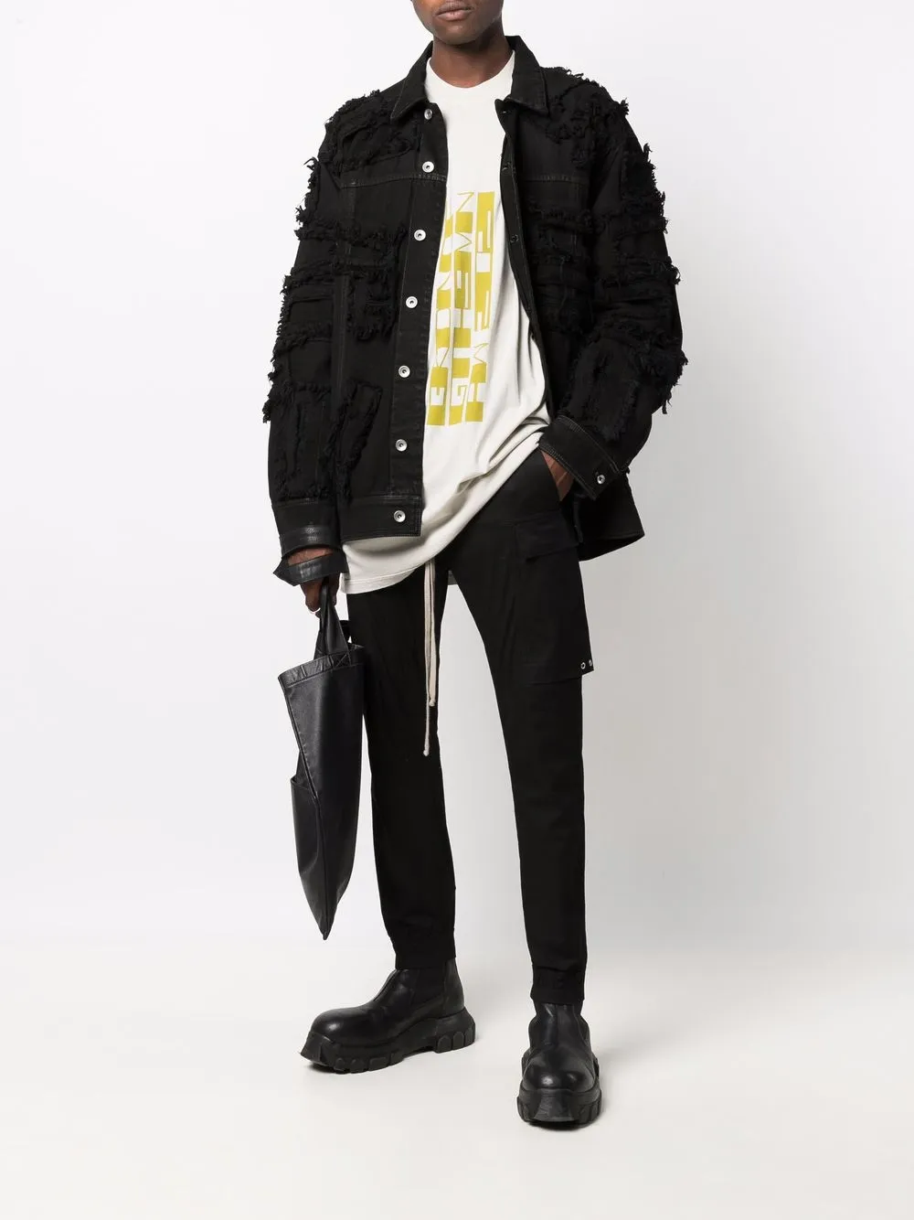 Shop Rick Owens Drkshdw Button-up Frayed-edge Denim Jacket In Black