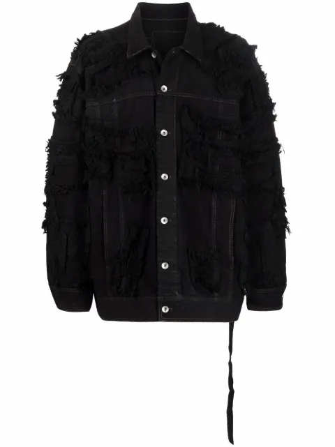 Rick Owens DRKSHDW button-up frayed-edge denim jacket 