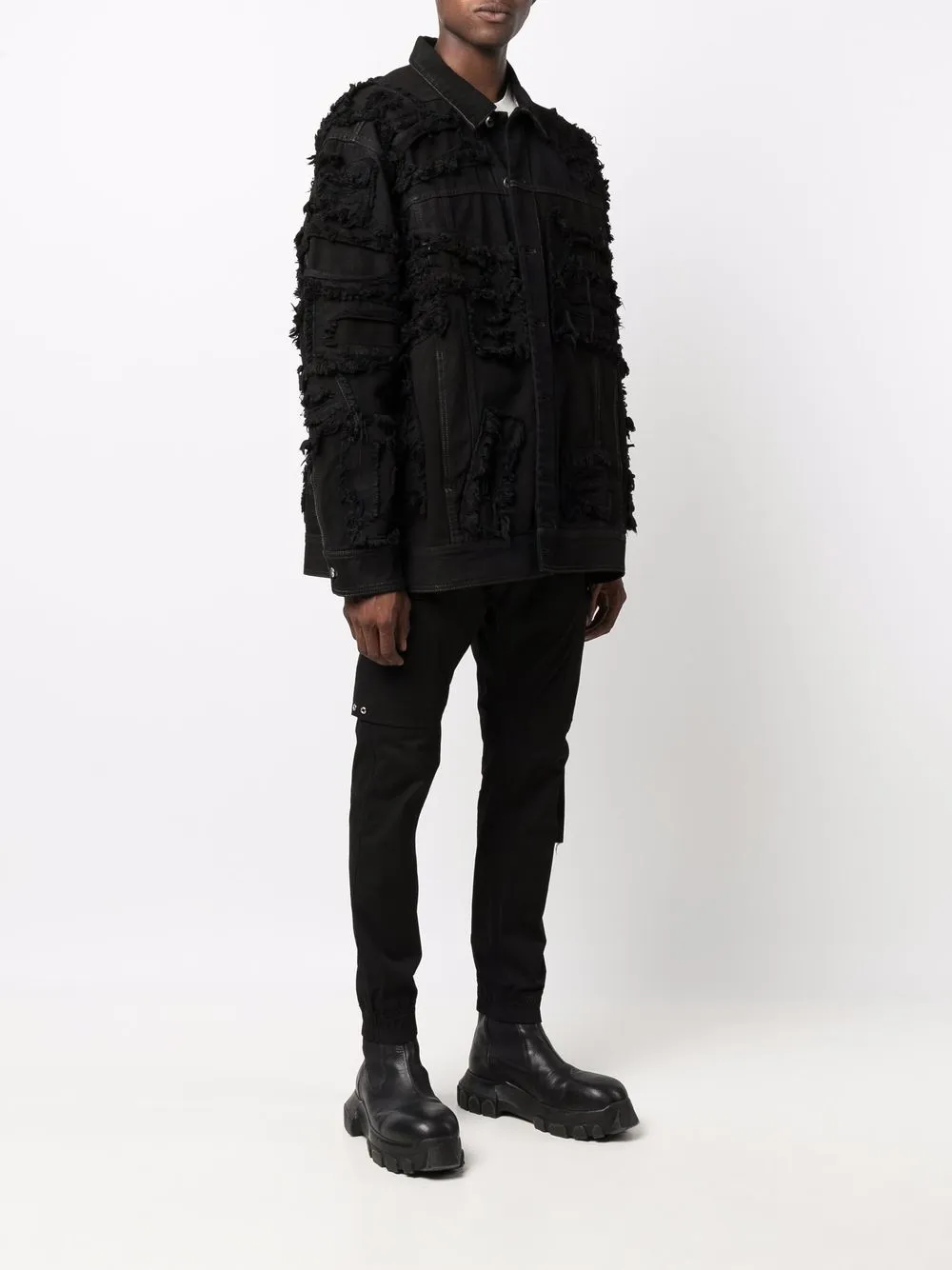 Shop Rick Owens Drkshdw Button-up Frayed-edge Denim Jacket In Black