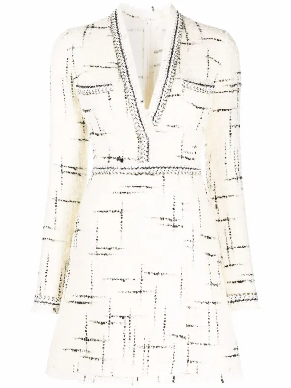 Giambattista Valli Tweed Knit Longsleeve Dress - White