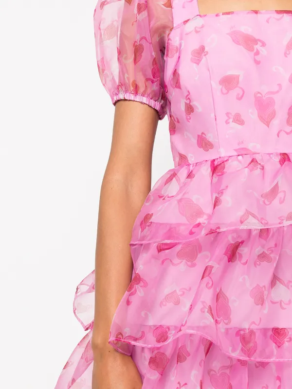 HVN heart-print Tiered Mini Dress | Pink | FARFETCH JO