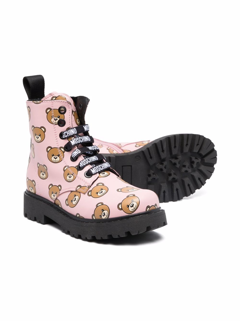 Shop Moschino Teddy Print Ankle Boots In 粉色