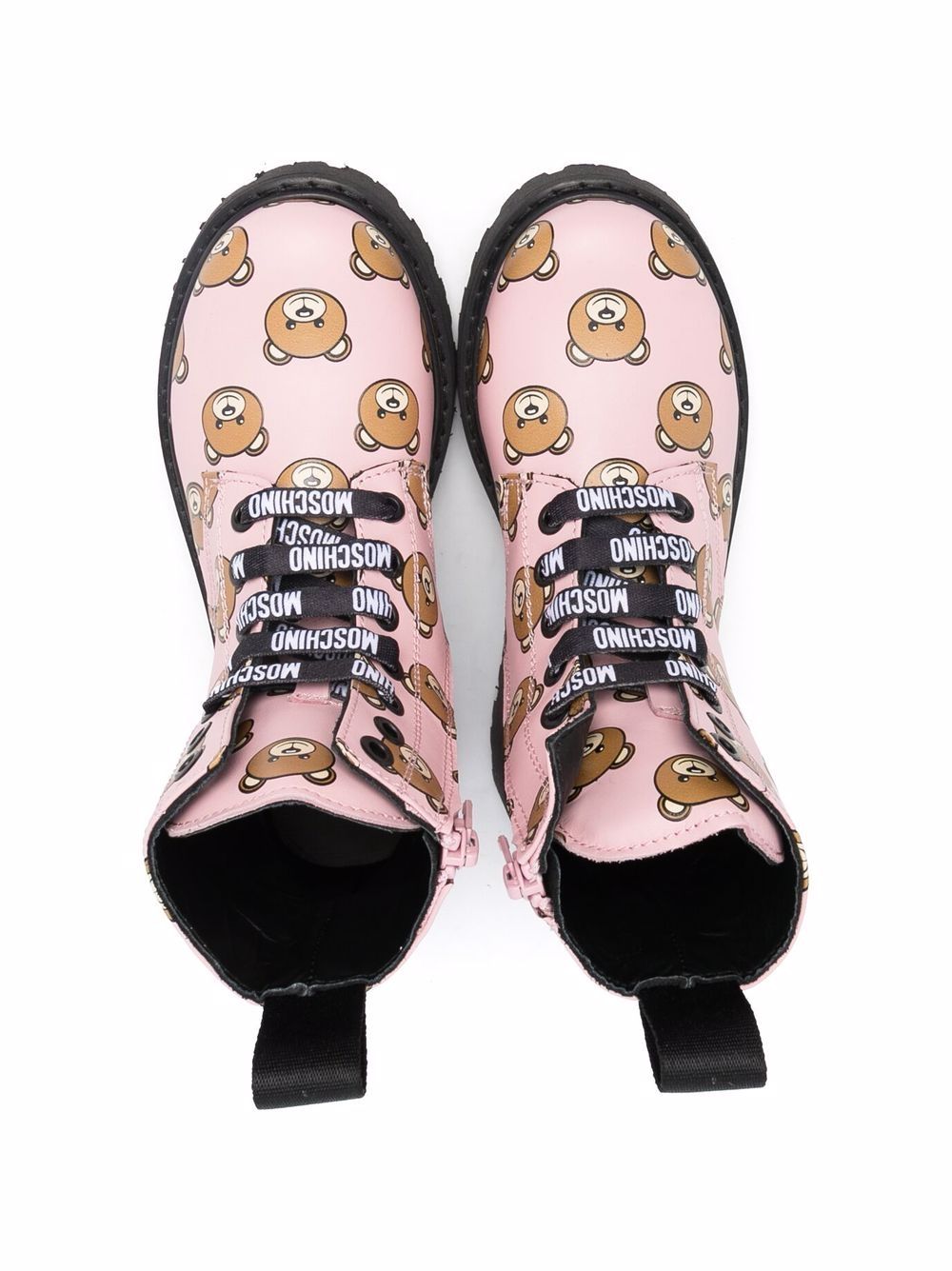 Shop Moschino Teddy Print Ankle Boots In 粉色