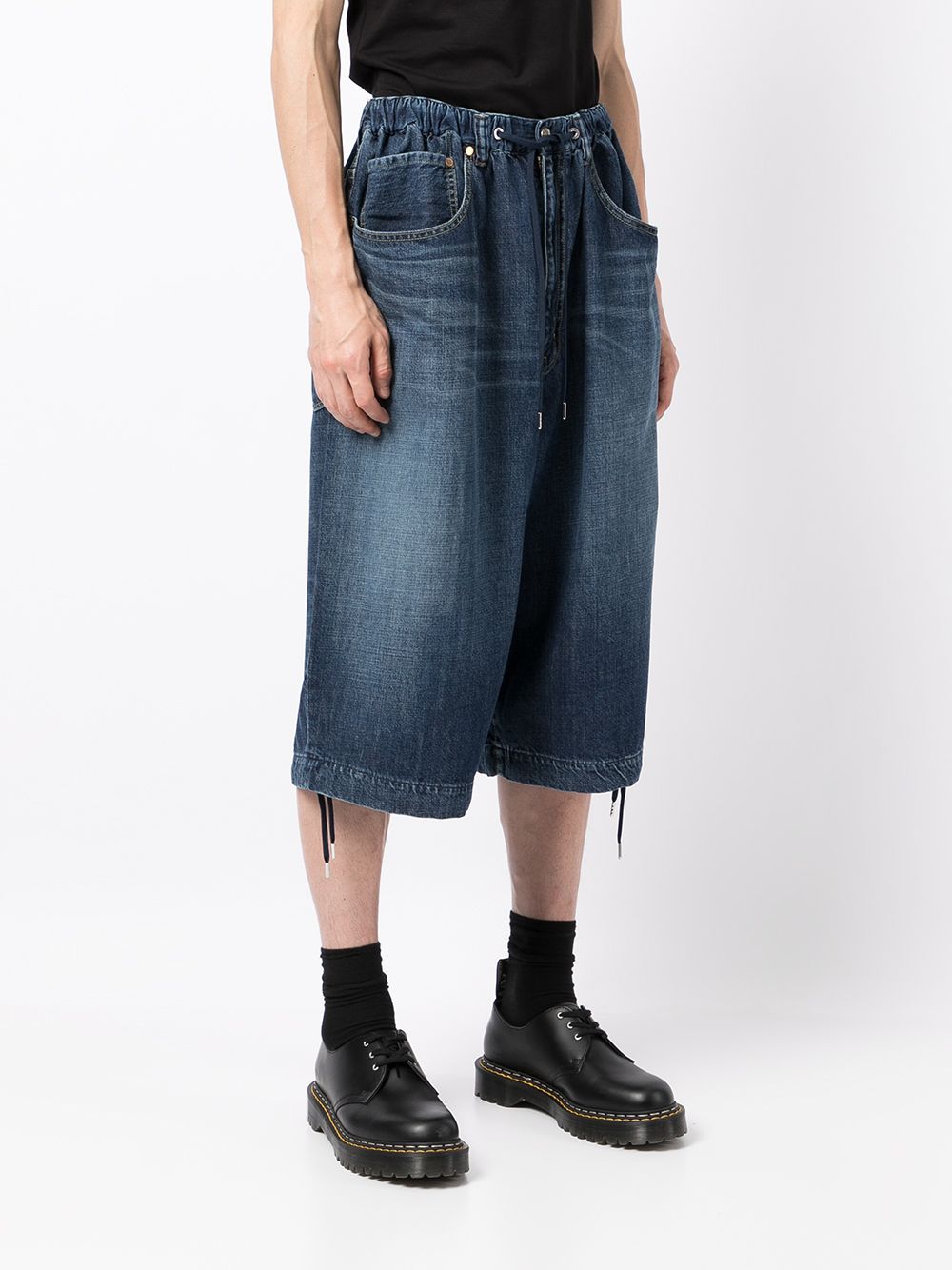 Shop Fumito Ganryu Knee-length Denim Shorts In Blue