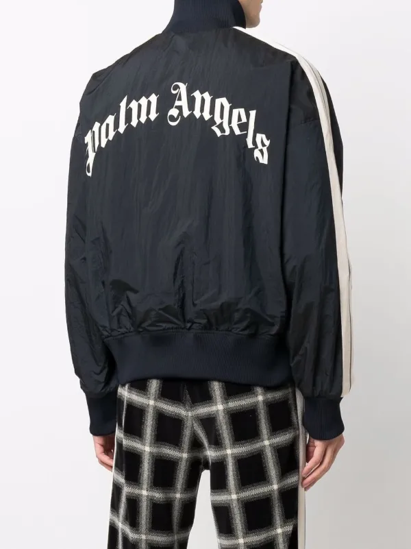 Shop Palm Angels logo-print stripe-trim 