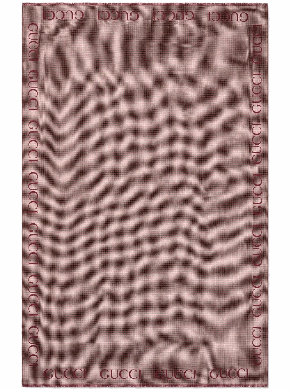 Gucci Script Checked Scarf In Braun