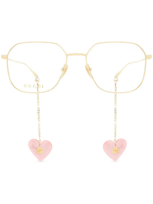 Gucci Eyewear heart-pendant square-frame Glasses | Gold | FARFETCH 