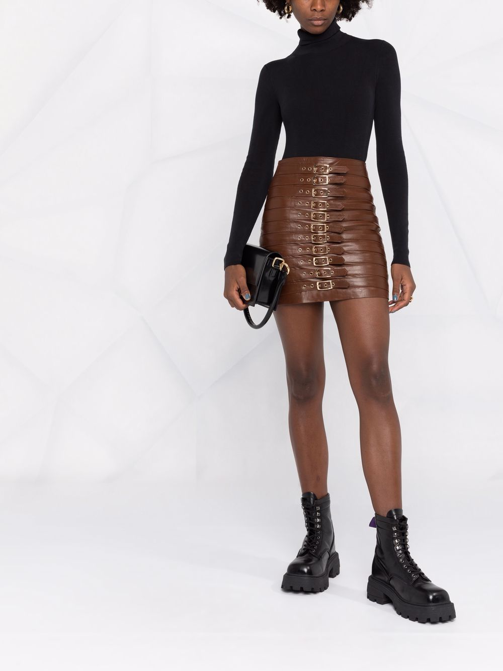 Shop Manokhi Multi-buckle Fitted Mini Skirt In Braun