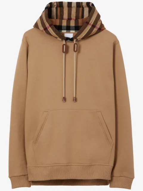 Burberry Check trim cotton blend hoodie
