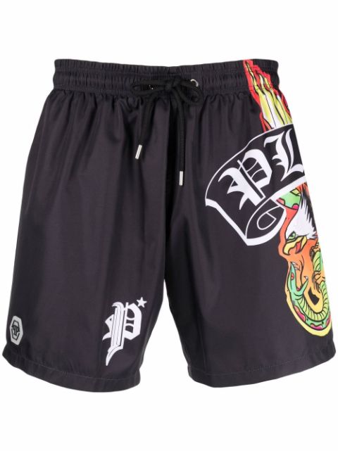 Philipp Plein logo-print swim shorts Men