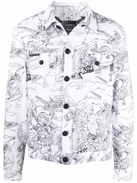 Philipp Plein Jeansjacke mit Skelett-Print