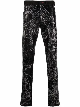 Philipp Plein Skeleton Tattoo straight-leg Jeans | Black | FARFETCH