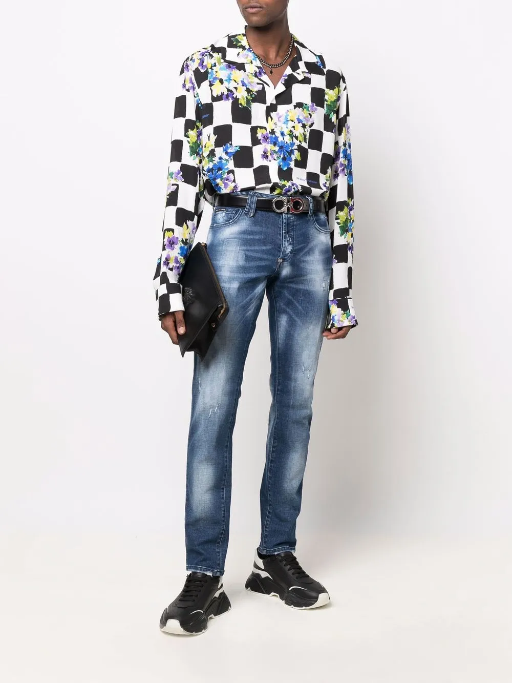 Philipp Plein Gerafelde jeans - Blauw
