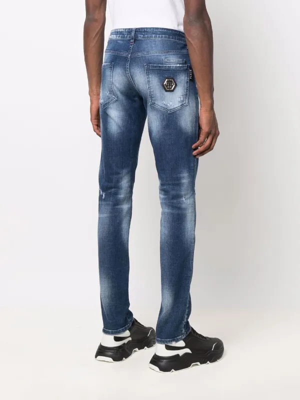 Philipp Plein ダメージ ストレートジーンズ | ブルー | FARFETCH JP