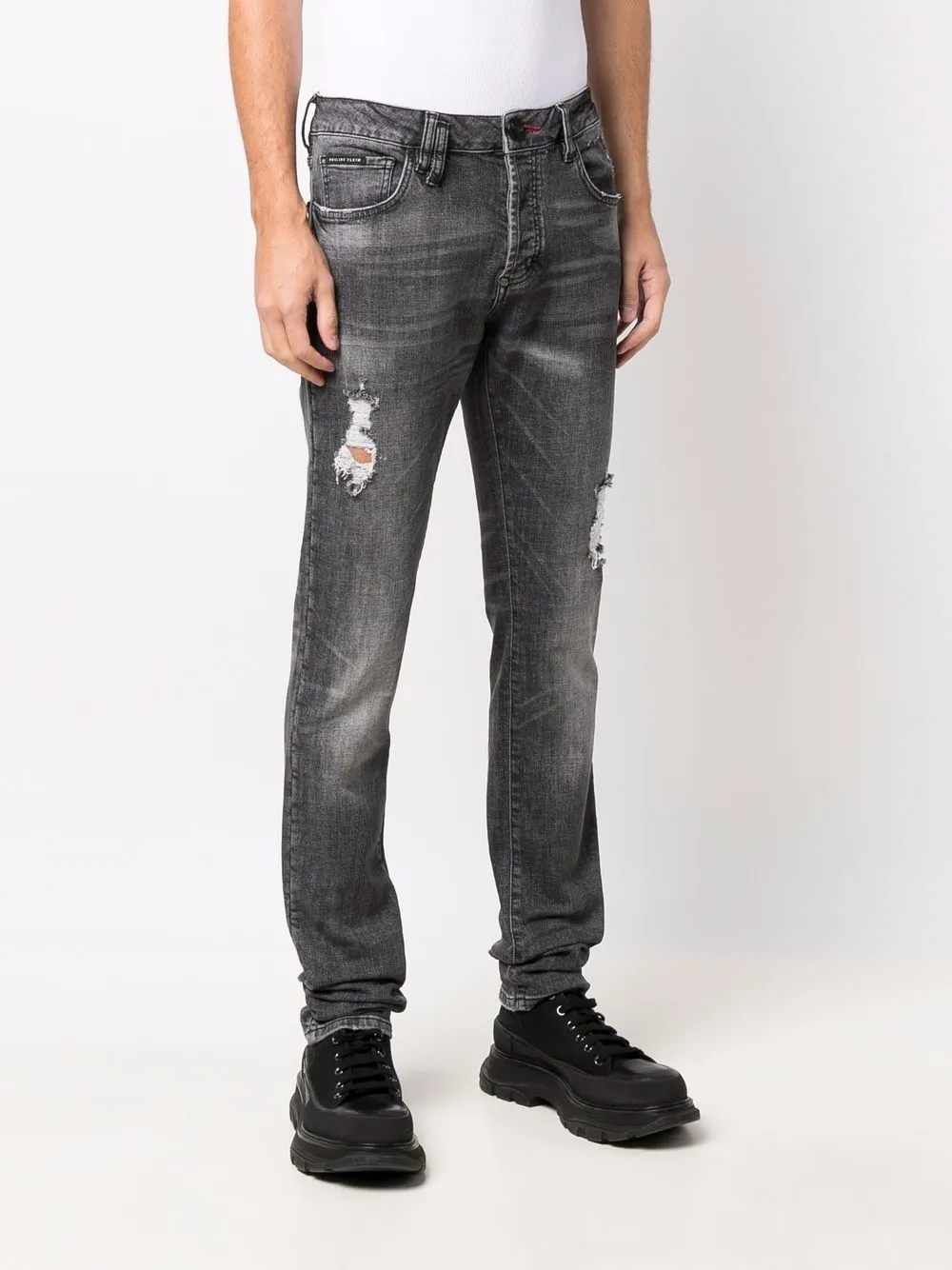 фото Philipp plein прямые джинсы с эффектом потертости