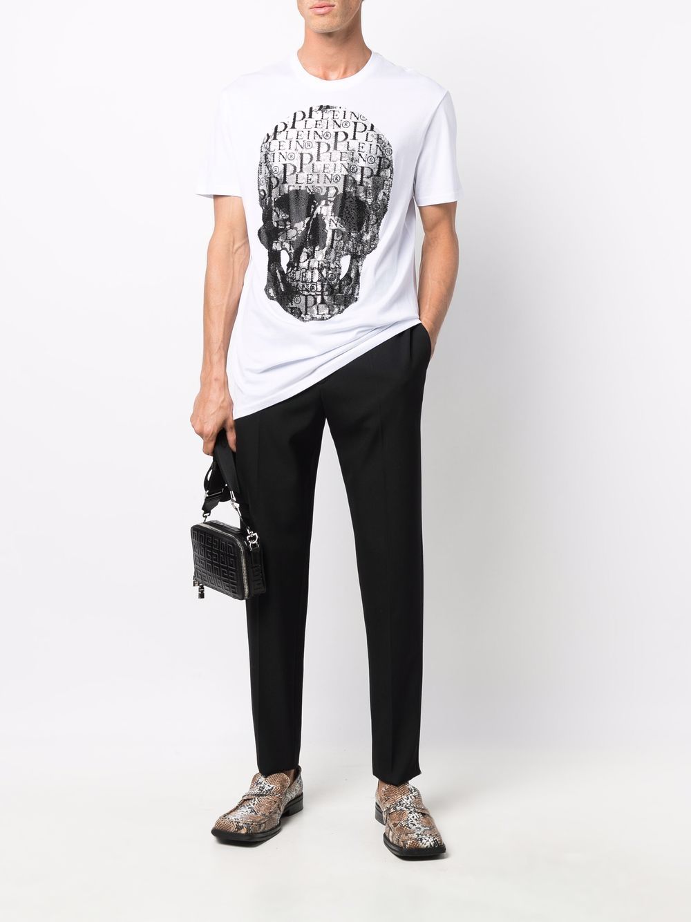 Shop Philipp Plein Skull-print Round Neck T-shirt In White