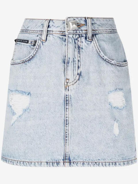Philipp Plein stud-detailing distressed mini denim skirt