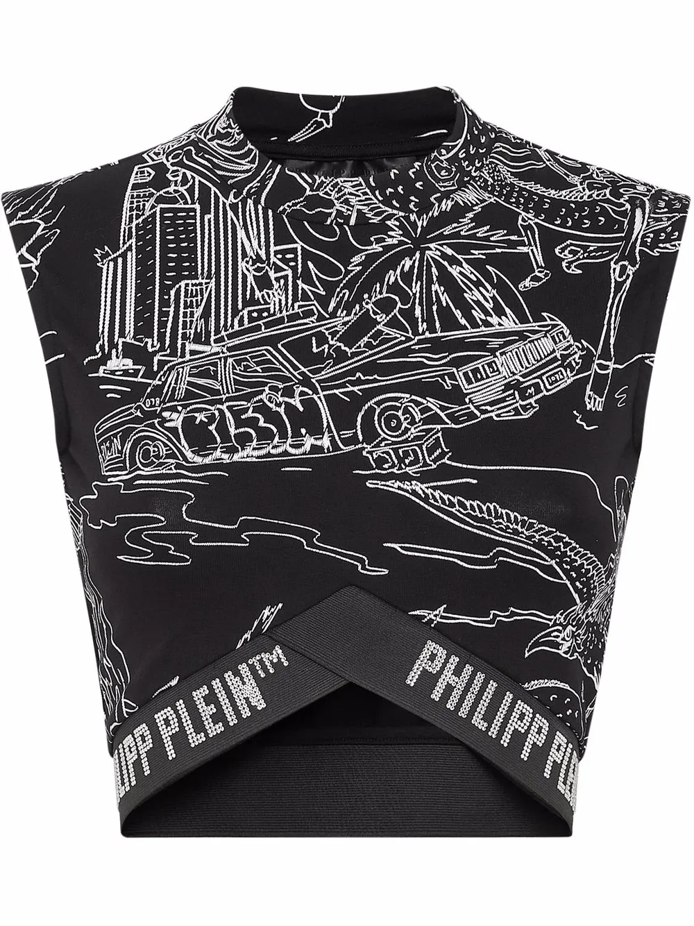 

Philipp Plein skeleton-tattoo print cropped vest - Black