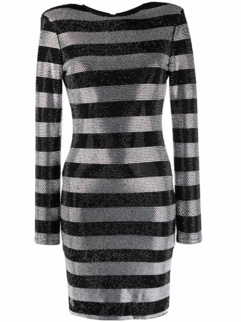 Philipp Plein crystal-stripes fitted mini dress Women