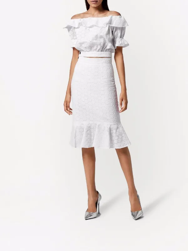 Philipp Plein Top De Encaje Con Hombros Descubiertos Blanco