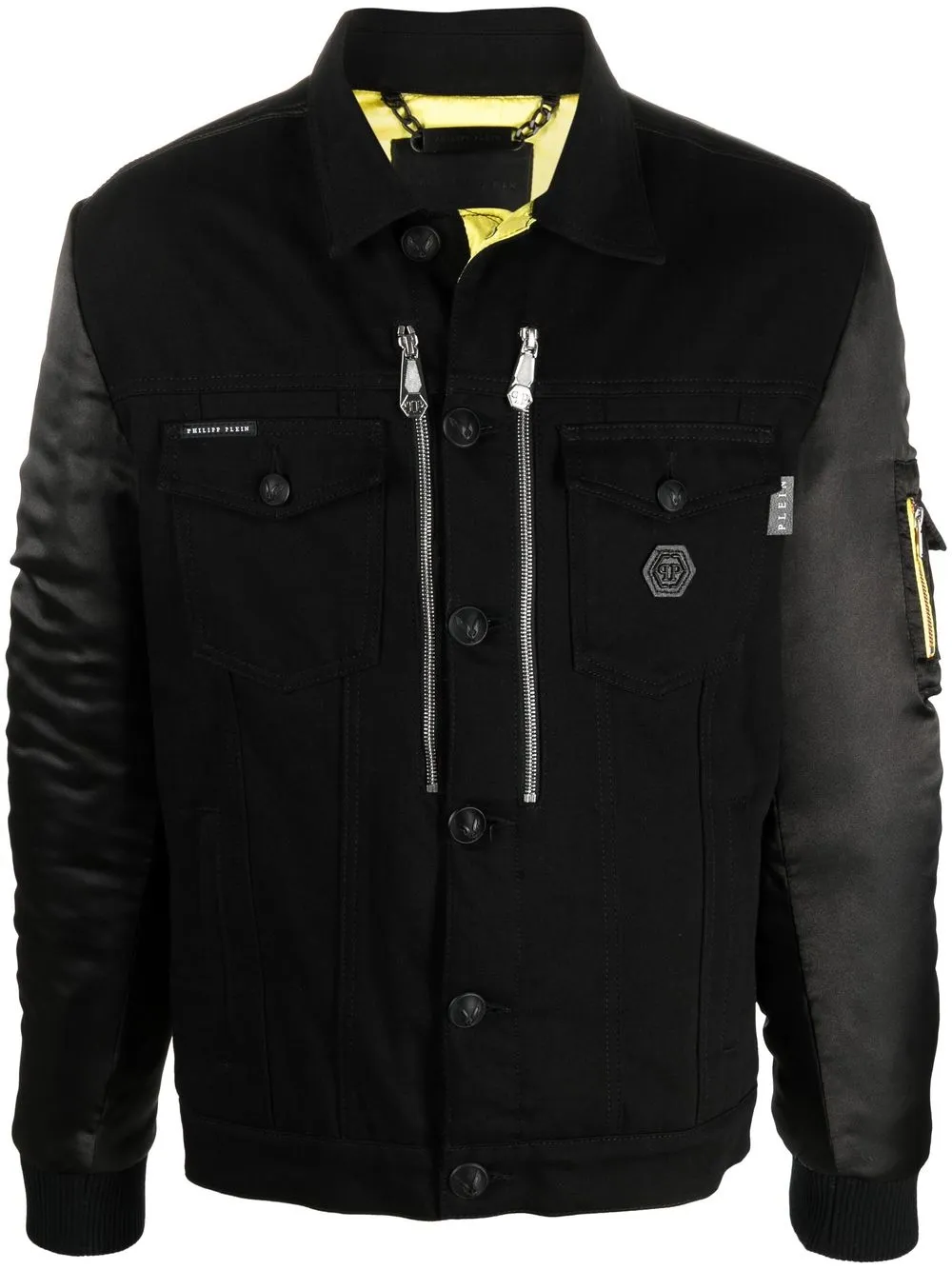 

Philipp Plein logo-print denim bomber jacket - Black