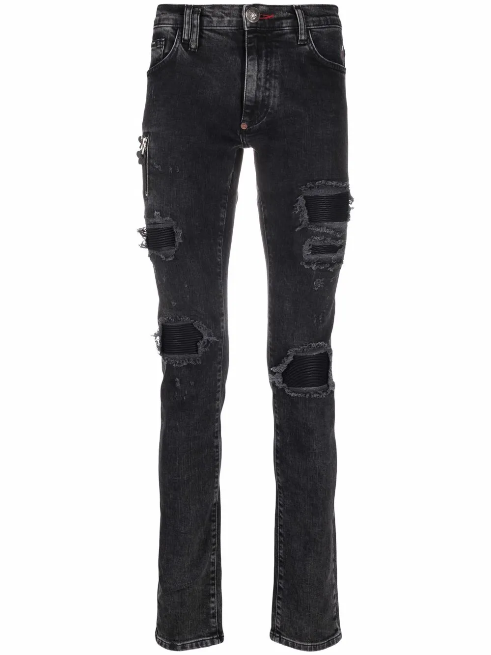 

Philipp Plein Biker Destroyed low-rise slim-cut jeans - Grey