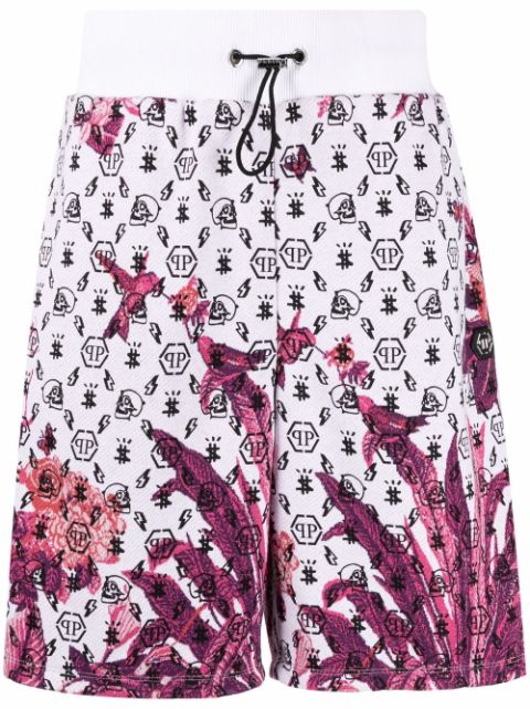 Philipp Plein floral logo drawstring shorts Men