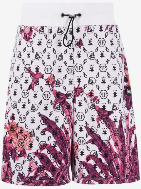 Philipp Plein floral logo drawstring shorts