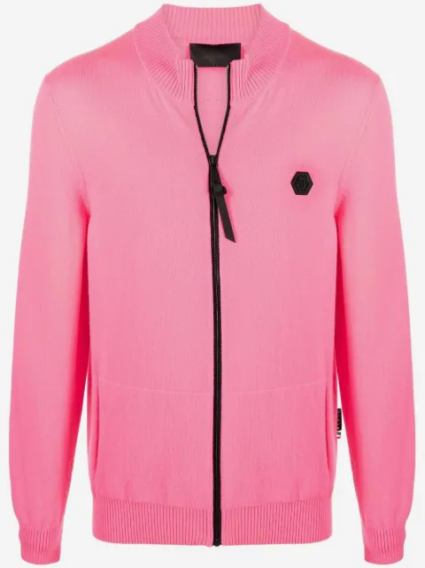 Philipp Plein logo-patch zip-up cardigan