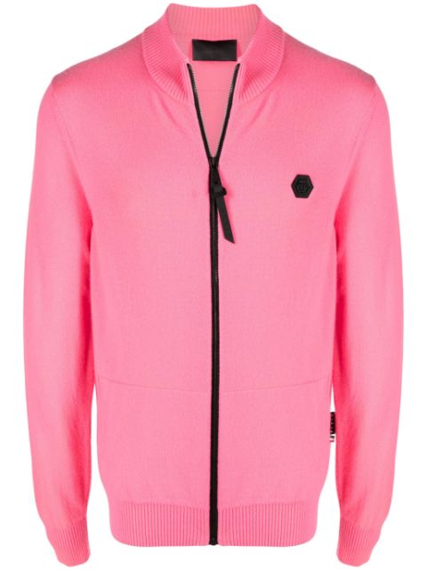 Philipp Plein logo-patch zip-up cardigan Men