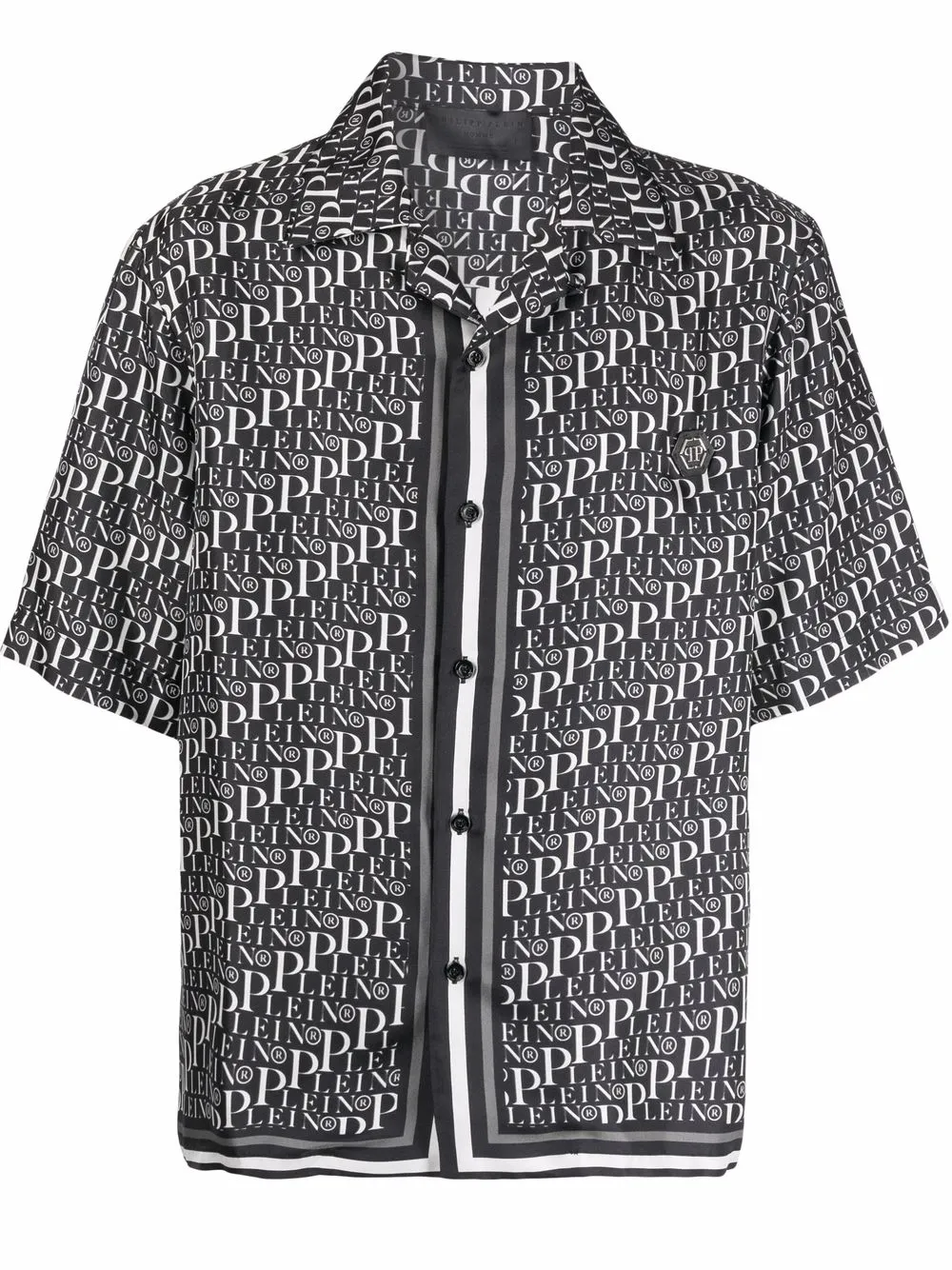 

Philipp Plein all-over logo print silk short-sleeve shirt - Black