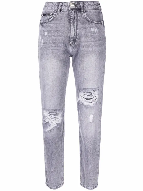 Shop Philipp Plein ripped cropped jeans 