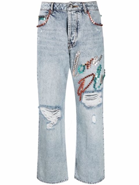 Philipp Plein jeans anchos con apliques