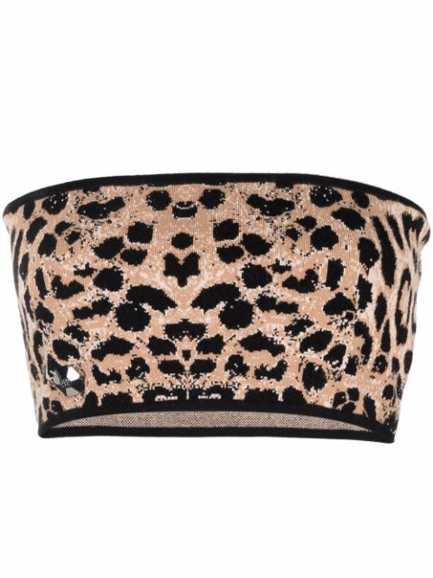 Philipp Plein knitted leopard-print bandeau top Women