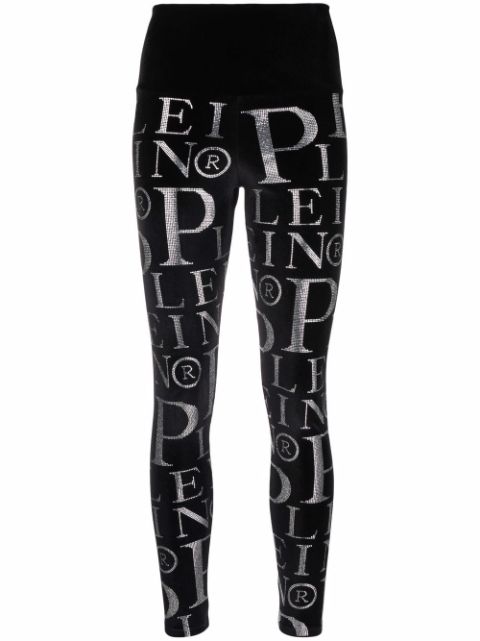 Philipp Plein Velvet logo-print high-waisted leggings Women