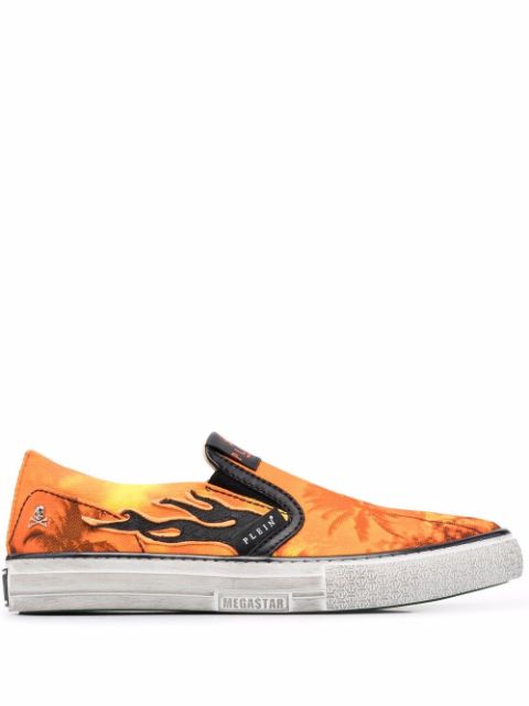 Philipp Plein flame print slip-on sneakers Men