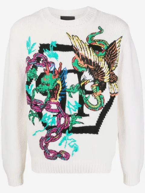 Philipp Plein patterned intarsia-knit jumper