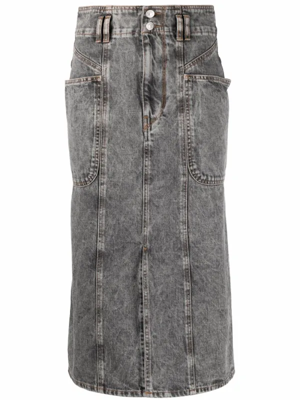 grey denim midi skirt