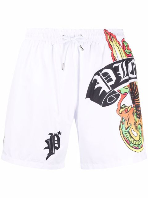 Philipp Plein logo-print swim shorts Men