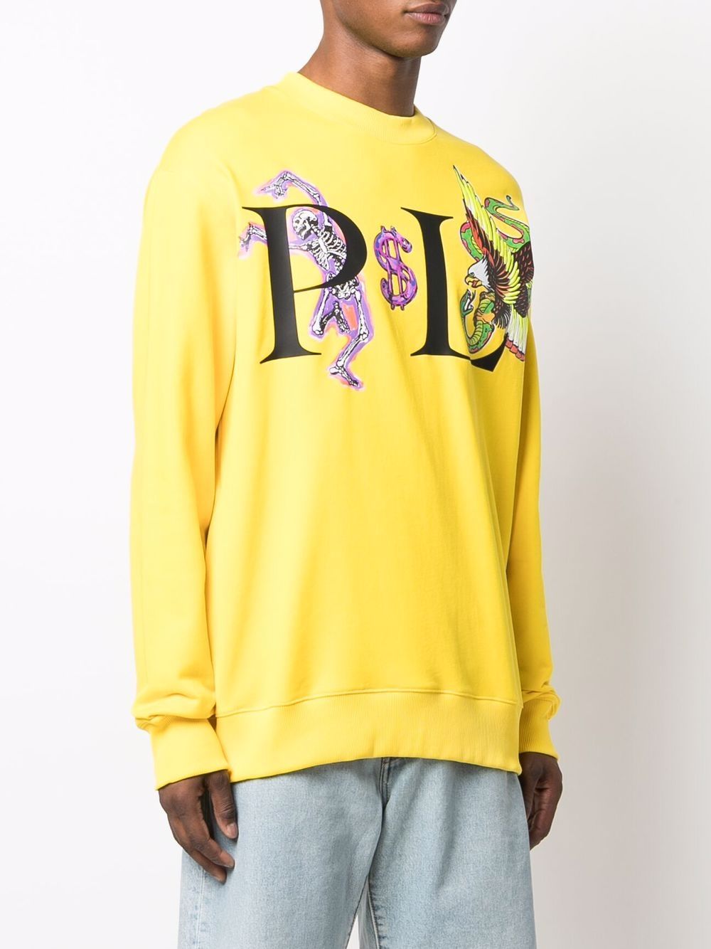 Shop Philipp Plein Graphic-print Cotton Sweatshirt In Yellow