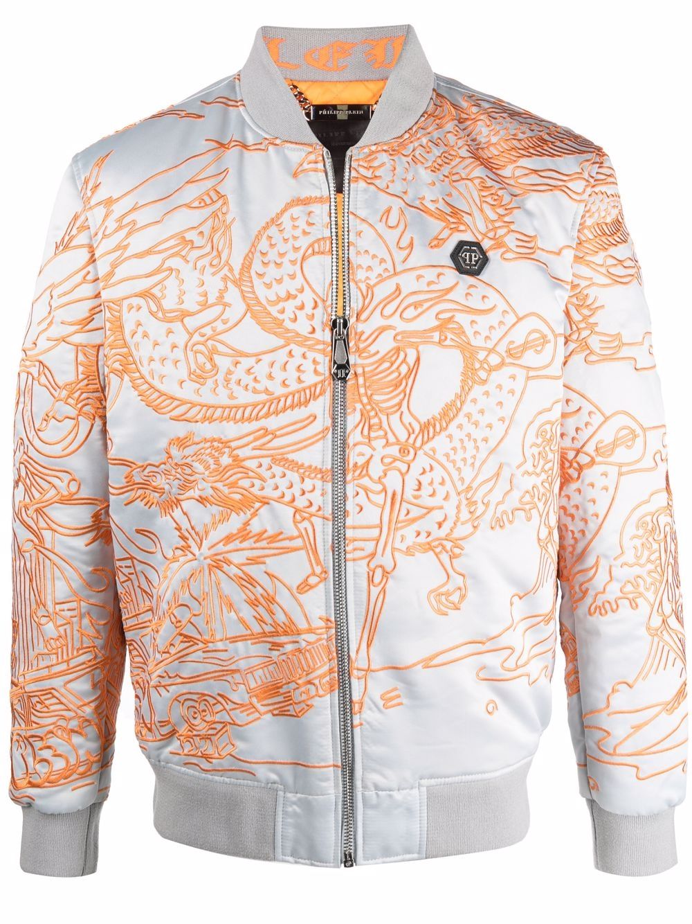 tattoo-motif embroidered bomber jacket