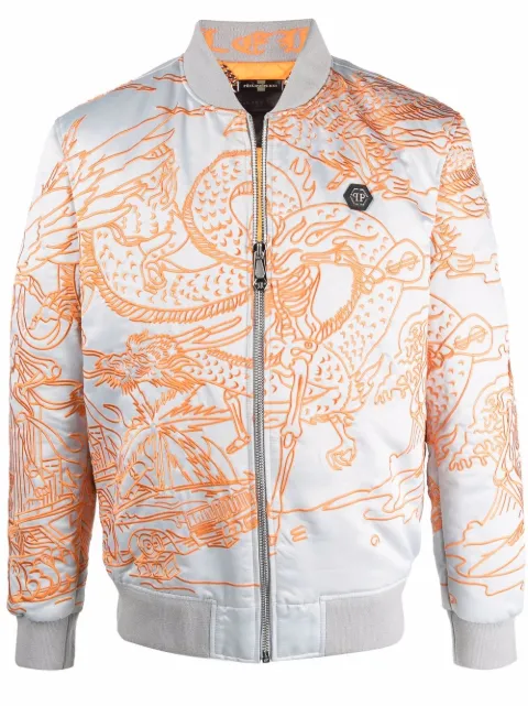 Philipp Plein tattoo-motif embroidered bomber jacket