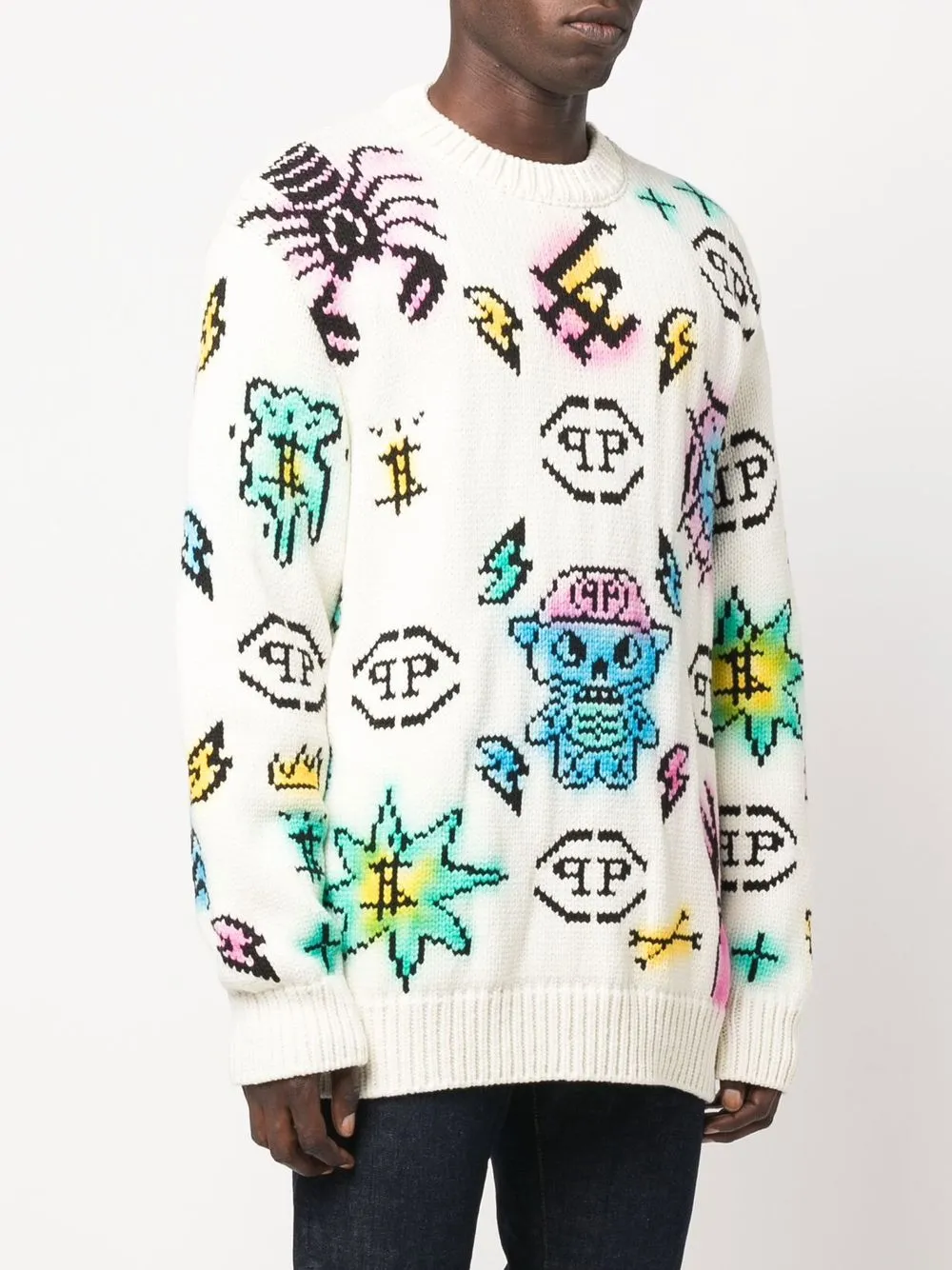  Philipp Plein Tattoo Pullover Mit Monogramm   Weiß 