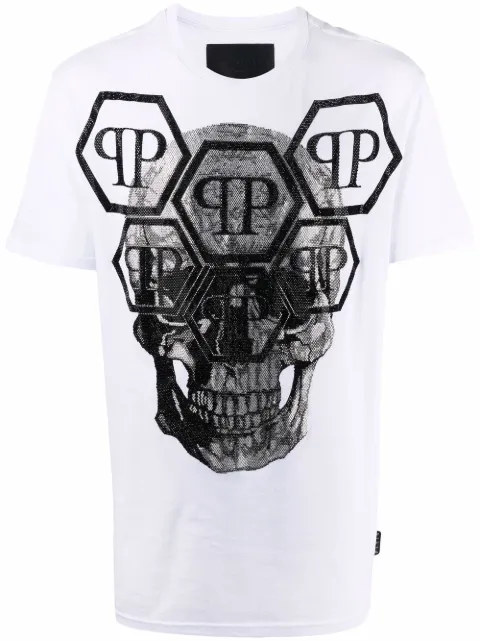 Cheap Philipp Plein crystal skull logo T-shirt Men