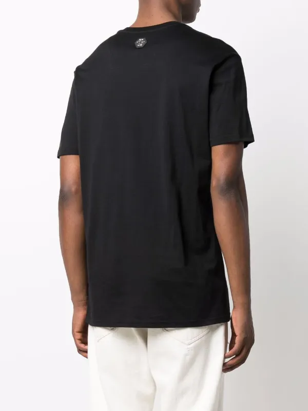 Tシャツ・カットソー Philipp Plein Black Cotton Hexagon T-Shirt With Crystal Logo Philipp Plein Cotton Hexagon T-Shirt With Crystal Logo in