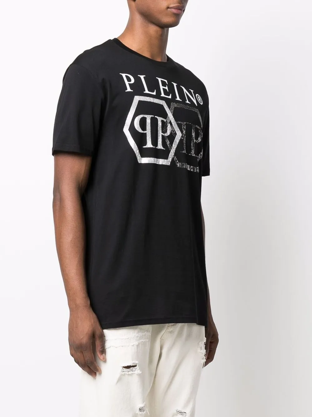Tシャツ・カットソー Philipp Plein Black Cotton Hexagon T-Shirt With Crystal Logo Philipp Plein Hexagon Crystal Logo T-shirt | Black | FARFETCH RO