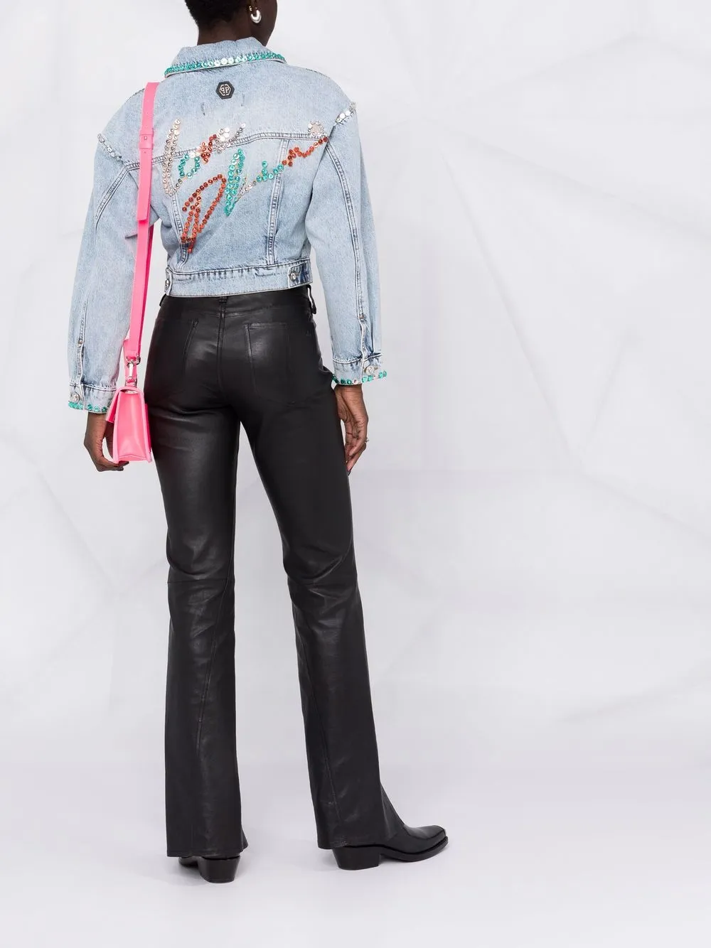 Philipp Plein crystal-embellished distressed denim jacket | Image 6